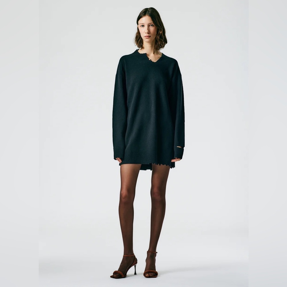 NWT Tibi Distressed Wool Mini Sweater Dress